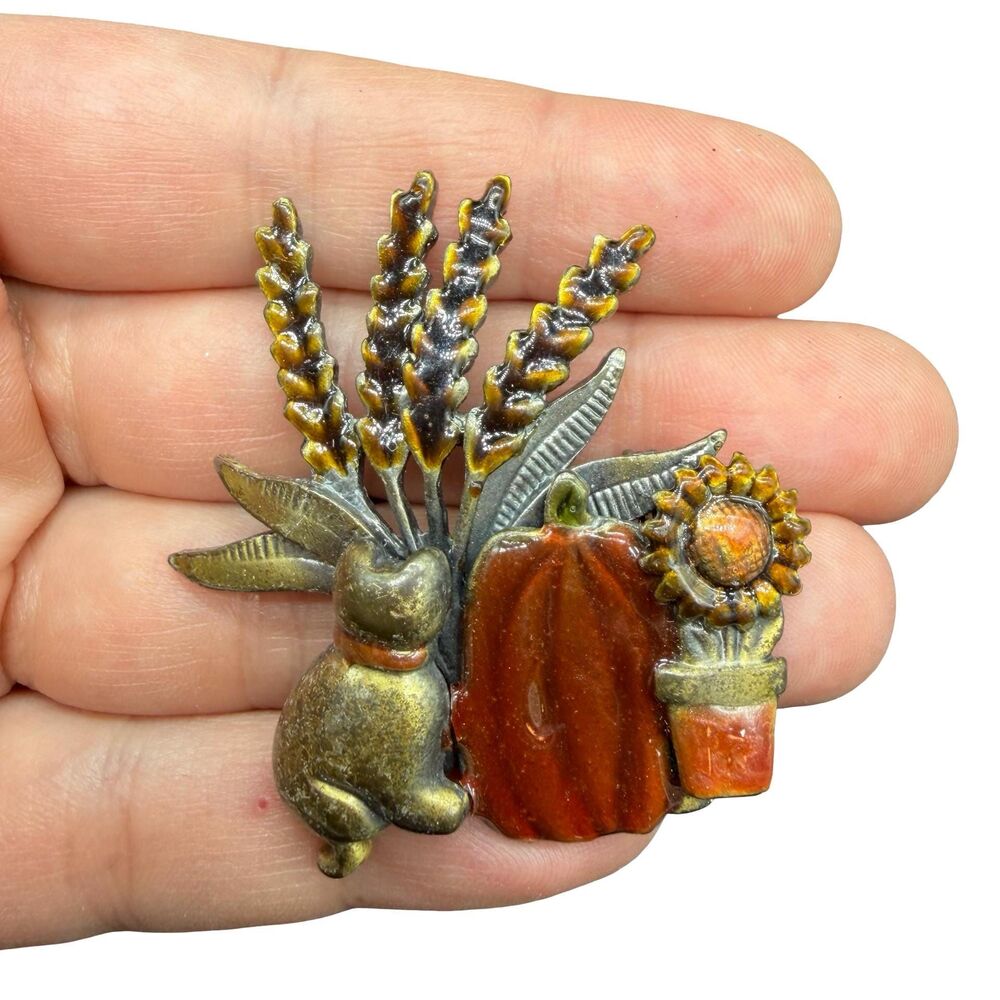 Vintage Jewelry Fall Harvest Brooch Cat Pin Cat Jewelry